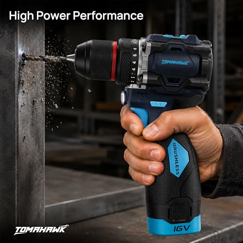 Image of Tomahawk BSD-999 16V Brushless Cordless Drill Machine & Screwdriver Kit for Home | 10mm Keyless Chuck | 2-Speed 450 /1800 RPM | 50 Nm, 20+1 Clutch | 2 x 2.0Ah Batteries + Charger