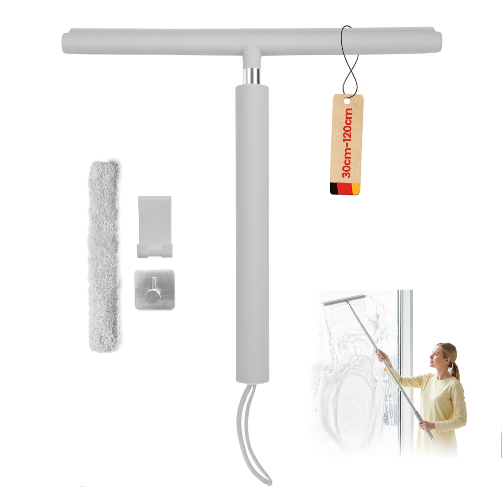 Tergivetro per Doccia, Tiraacqua Vetri Doccia Silicone, Tergivetro Doccia Retrattile 30-120cm, Pulisci Vetri Doccia con Supporto, per Finestre, Bagno, Specchio(Grigio)