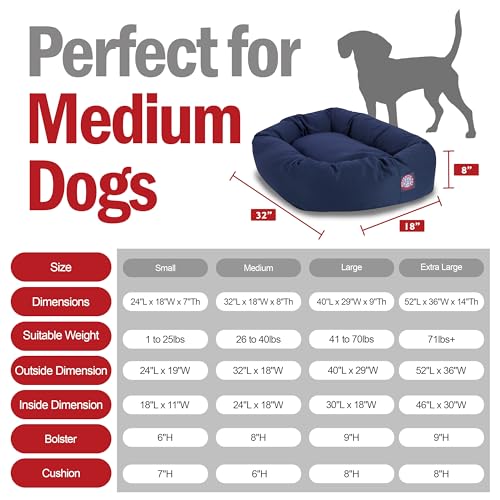 Image of Majestic Pet 32 Inch Bagel Calming Dog Bed Washable - Cozy Soft Round Pet Bed with Spine Support for Dogs to Rest their Head - Fluffy Donut Puppy Bed 32x23x7 (Inch) - Medium - Blue