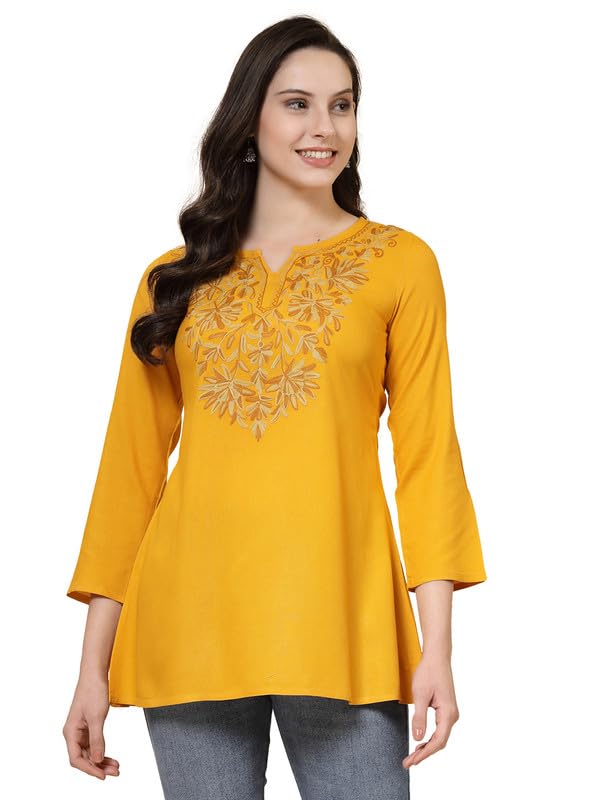 Image of QAZMI Women's Fiza Kashmiri A-Line Short Kurti
