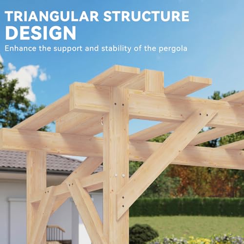Image of Aoxun Cedar Wood Outdoor Pergola Swing Bench, Porch Swing with Stand, 3-Seat Hammock Patio Swing Set with Canopy，Metal Chains for Backyard, Garden, Natural