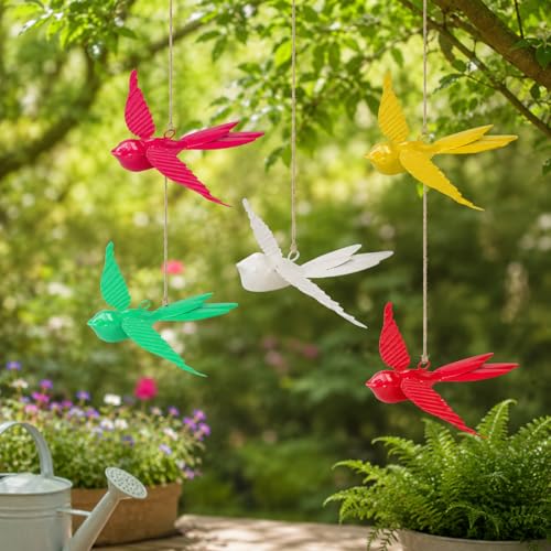 Image of ELAN Hanging Decorative Rockstar Bird for Home Balcony and Garden Decor (Set of 5- Multicolour)