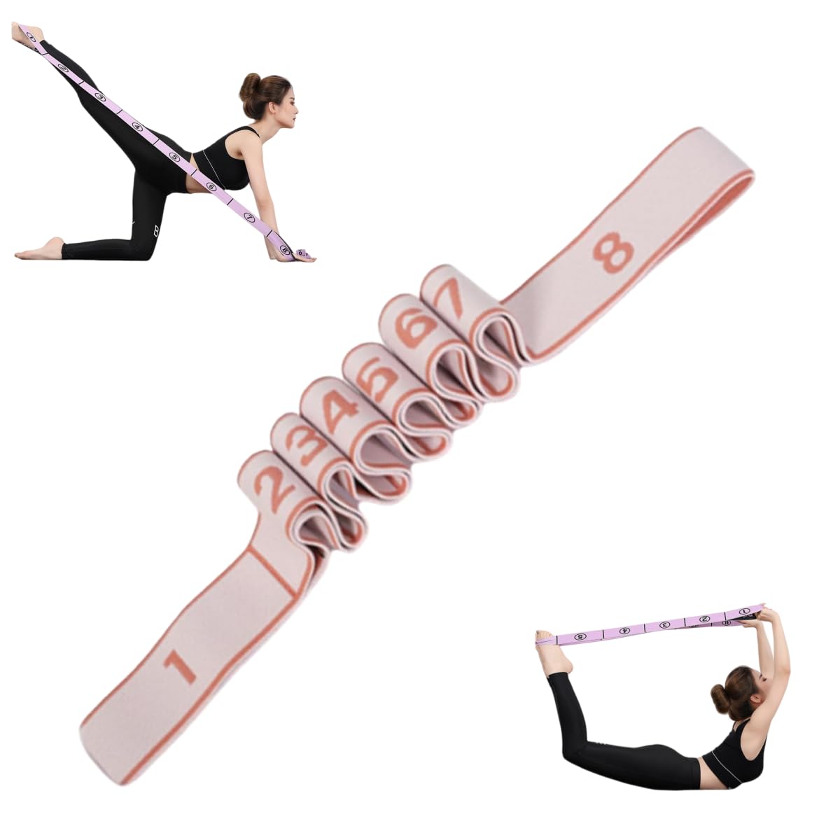 Fitness Resistance Band for Stretching and Yoga - Numbered Resistance Band for Glute Training, 8-Section Elastic Training Bands for Yoga (Pink, 8 Grids)