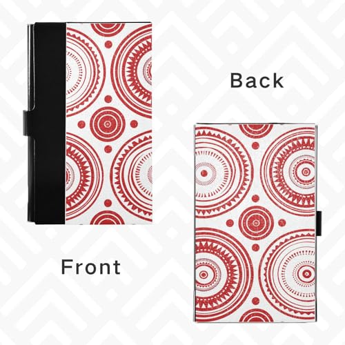 KLL Red and White Geometric Circular Pattern Slim Business Card Holders with Leather & Stainless Steel Card case for Business Meeting Use portatarjetas para Hombre4