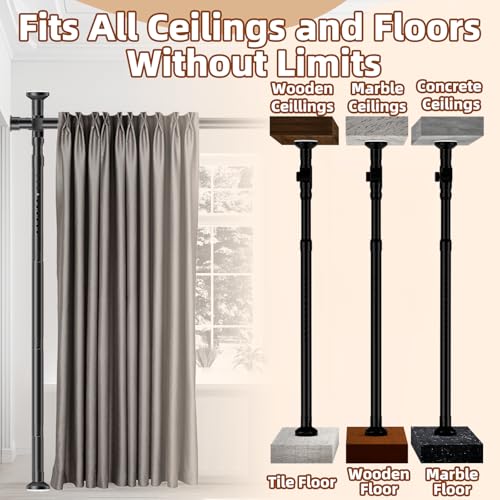 Image of Room Divider, Tension Curtain Rod No Drilling,4-10ft(H) 28-70inch(W) Wall Divider for Room Separation, Heavy Duty Room Partition Separator, Adjustable Folding Privacy Screens,Black