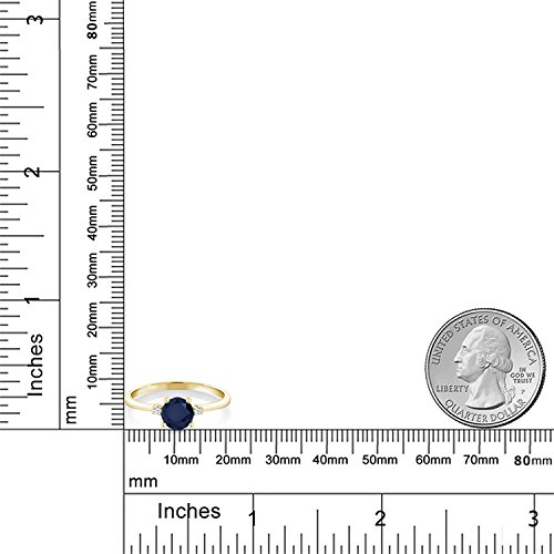 Gem Stone King 10K Yellow Gold Blue Sapphire and White Created Sapphire Solitaire Engagement Ring For Women | 1.03 Cttw | Round 6MM | Gemstone September Birthstone | Available in Size 5,6,7,8,93