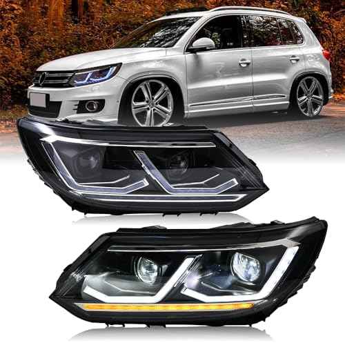 T T-ABC New Front Lamp Compatible with 2009-2021 Volkswagen Tiguan Headlamp Assembly VW SE S SEL R-Line Sport LE Accessories Sequential Turn Signals Animation Custom Replacement (12-17 OEM is Halogen)