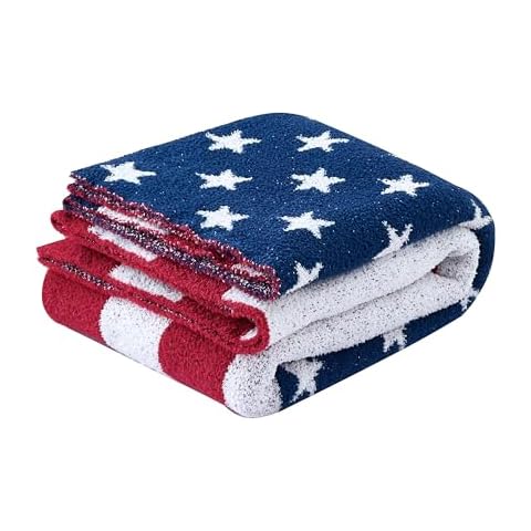 Ultra Soft Cozy US Flag Knitted Throw Blanket Fluffy Microfiber Bed Blanket Lightweight Both Sides Decorative Throw Blanket for Couch Sofa Bed 50"X60" Cover
