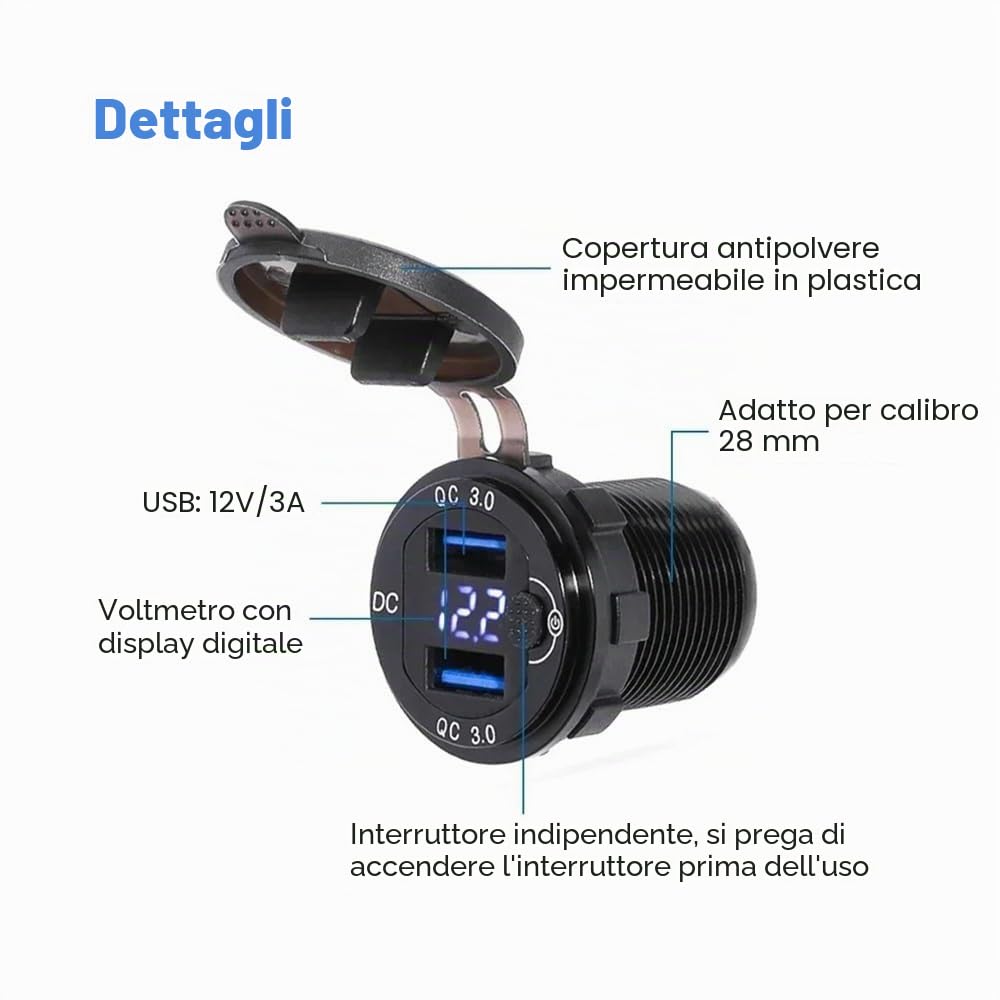 Adatto for H-NDA XL750 Transalp 750 CRF Africa Twin 1000 1100 QC3.0 Caricabatterie USB 12V Presa di corrente Connettore Cavo Doppia presa USB Pezzi di ricambio per motociclette(USB Charger Cable)