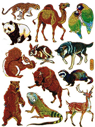 Charo Panda camello ardilla oso legiuano animales coloridos pegatinas 12 piezas 1 hoja 135 mm x 100 mm pegatinas manualidades niños fiesta metalizado