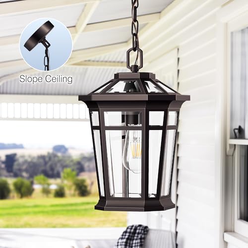 Image of VIANIS Large Outdoor Pendant Light, Oil Rubbed Bronze Outside Hanging Light