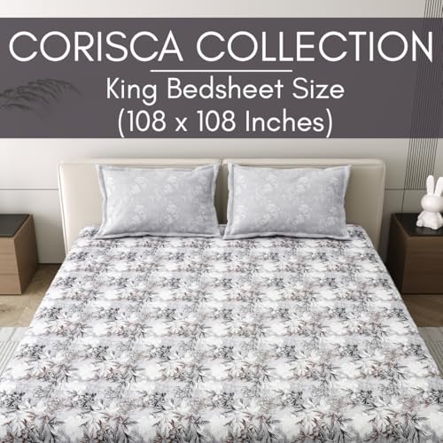 Image of Mafatlal 186 Tc Corsica Cotton Bedsheet King Size | 108 X 108 Inches | Moisture-Wicking Summer Bedding for Breathable Sleeping Comfort | 2 Pillow Covers | Snow White