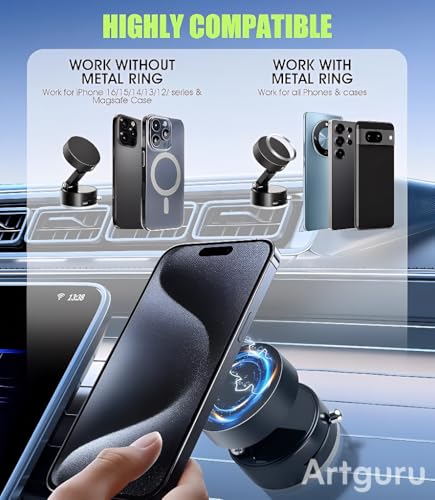 Image of Universal 360 Hold X Vacuum ,Magnetic Suction Phone Holder, Magnetic Suction Phone Mount, Foldable and Retractable Double-Sided Phone Holder, Adjustable Strong Car Mount (BLACK )