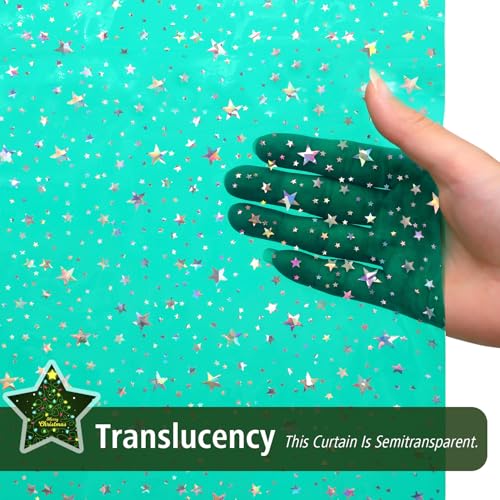 Image of ZEMAHOME Green Holographic 3D EVA Shower Curtain Liner Glitter Star, 72x72 Premium Light Weight Plastic Bathroom Shower Curtain with Rustproof Metal Grommets for Shower Stall, Bathtubs(No Hooks)