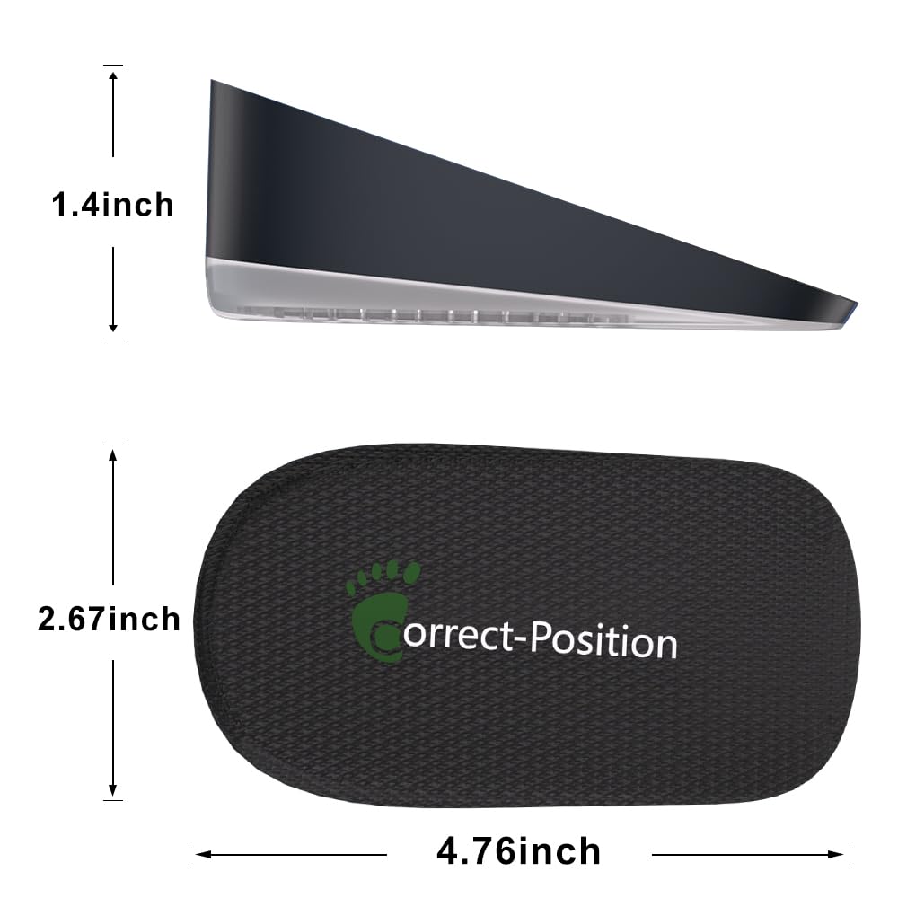 Correct-Position Height Increase Insoles, Heel Cushion Inserts, Heel Lift Inserts for Leg Length Discrepancies (Black, 1.4" Height)