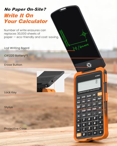 Image of Construction Calculator with Writing Tablet Industrial & Scientific ROATEE Engineering Calculator for Contractor, Concrete Pocket Feet-inch-Fraction Calculators for Carpenter, Framer, Remodeler