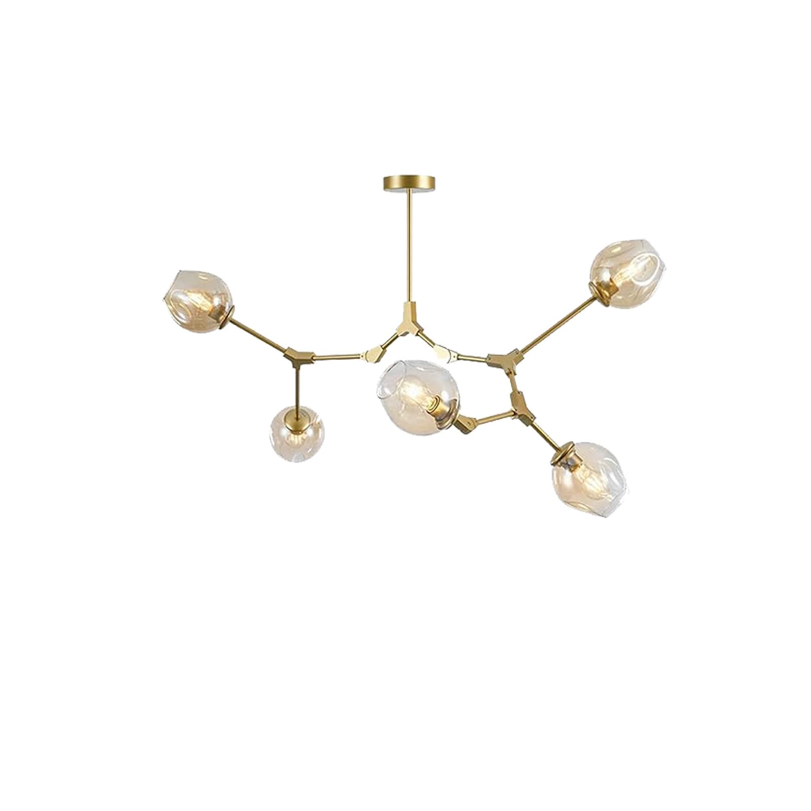 Lustre moderne 5 lumières en métal doré réglable pour chambre