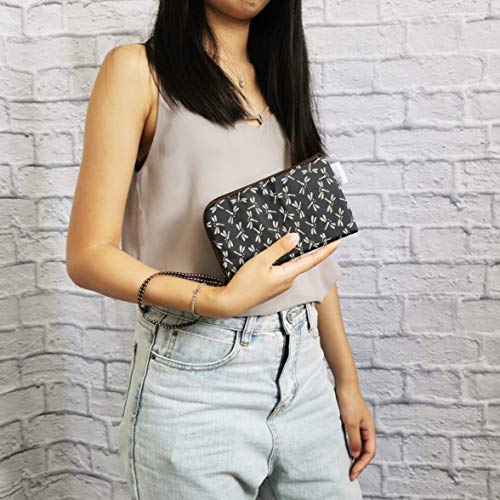 Image of Taianda Women Phone Wristlet Wallet Pouch, Dual Slots (Dragonfly Navy Blue)