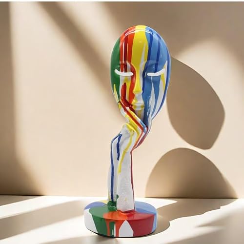 Image of Rekeell Modern Nordic Style Splash Color Art Abstract Face Sculpture, Multicolor Decorative Art Statue, Hand-Painted Design (Small White Background)