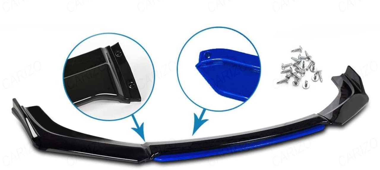 MIZZEO Car Front Chin 4 Pcs, Glossy Black with Blue Tongue, Bumper Lip Chin Spoiler Splitter Diffuser Body Kit Compatible with Mercedes-Benz V-Class Marco Polo