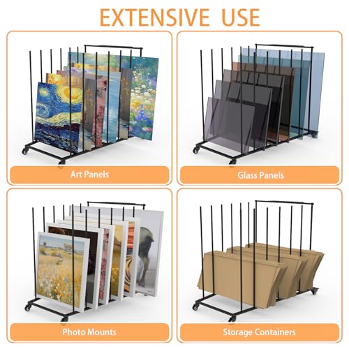 Image of Heavy-Duty Art Storage Rack for 57 inch Artwork - Canvas Drying Rack & Mobile Display Stand with Locking Casters, Metal Frame - Organizer for Artists, Framers, Studios, Vendors