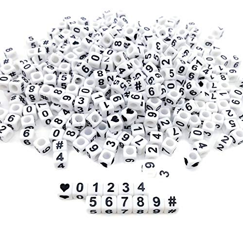 Amaney 400pcs Number Beads Square White Acrylic 6x6mm Mixed Number Beads Acrylic Plastic Cube Shape Loose Beads