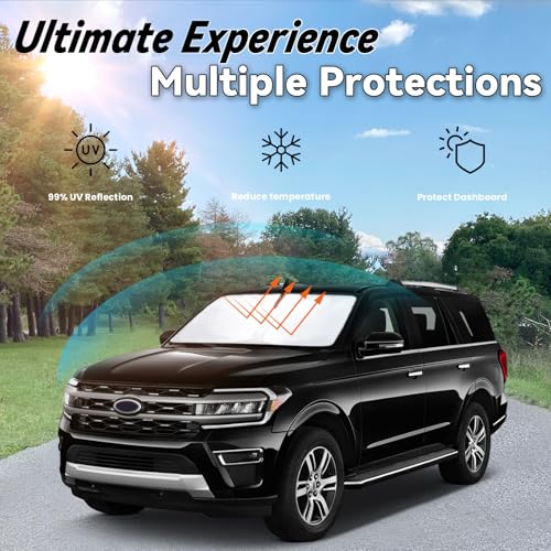 Image of Car Front Windshield Sun Shade for Expedition 2018-2024, Car Window SunShades Shield Cover Visor Protector with 240T Reflective Fabric UV & Sun Heat Protection Accessories