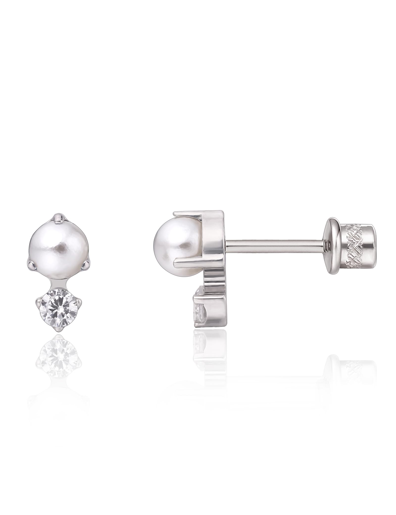 Limerencia Medizinische Titan Ohrringe, G23 Hypoallergen Gesundheitsstecker Ohrstecker mit Schraubverschluss, Nickelfreie Ohrringe für Damen, Mädchen und Kinder (CZ + Pearl)