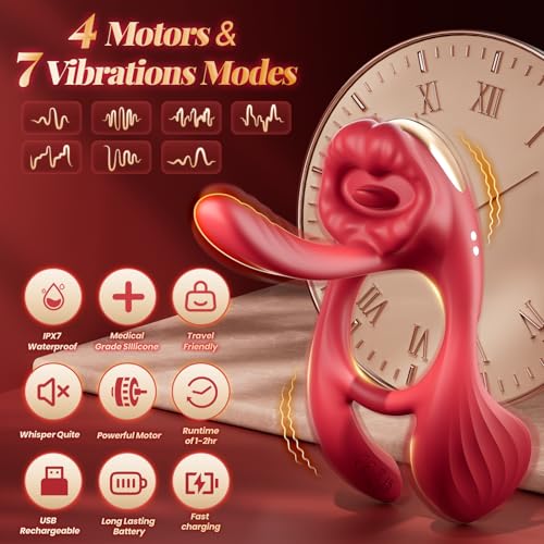 Image of Vibrating Cock Ring with 3 in G Spot Vibrator - Couples Sex Toy Men Cock Sleeve Penis Ring Women Licking Clitoral Vibrator Massager with 4 Motor & 7 Vibrations, Adult Toys Silicone Erection C Ring
