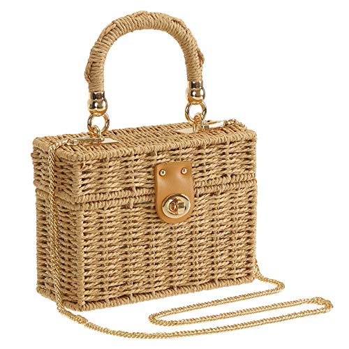 So'each Women's Straw Purse Handbag Wicker Square Crossbody Rattan Bag Boho Crossbody Bag