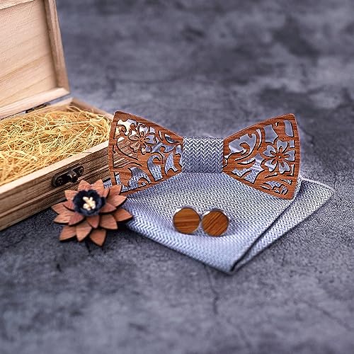 Corbata de madera tallada para hombre, artesanal negra miniatura 4