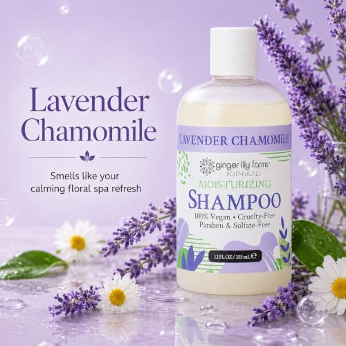 Image of Ginger Lily Farms Botanicals Shampoo, 12oz, Lavender Chamomile | 100% Vegan & Cruelty-Free | Moisturizing Shampoo for All Hair Types
