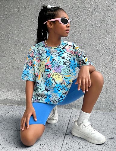 Image of Teen Girls Clothes 2 Piece Colored Tie Dyer Girls Summer Outfits Short Sleeve Fashion Printed T-Shirt and Pants