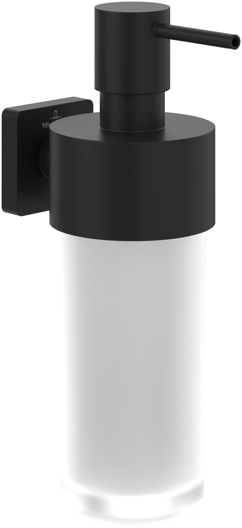 Villeroy & Boch Elements - Striking Seifenspender, Seifendosierer Bad für Wandmontage, Spender für Seife aus satiniertem Glas mit Halterung aus Messing, Füllmenge 230ml, Matt Black