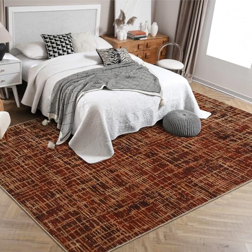 COZYLOOM Washable Rugs 8x10 Rug for Living Room Modern Rug for Bedroom Christmas Red Rug Abstract Large Rug Soft Non Shedding Low Pile Stain Resistant Carpet for Dining Room Classroom 8'x10' Red