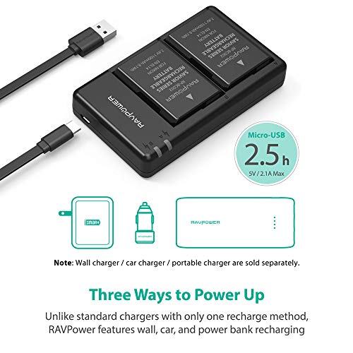 image for EN-EL14 EN EL14A RAVPower Battery Charger and 2-Pack Rechargeable Li-i