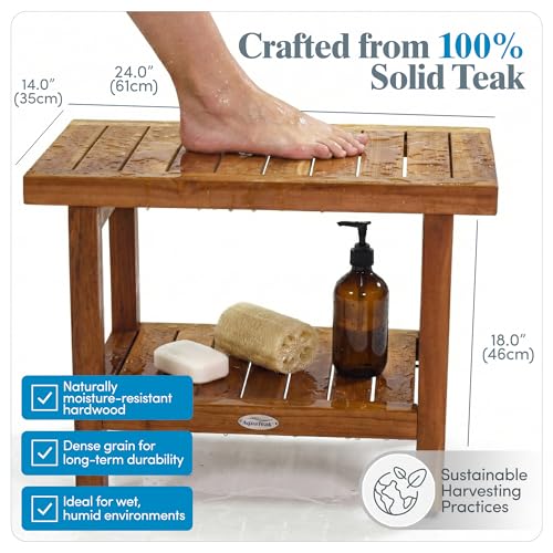 Image of AquaTeak Spa 24 inch Teak Shower Bench & Premium Teak Oil