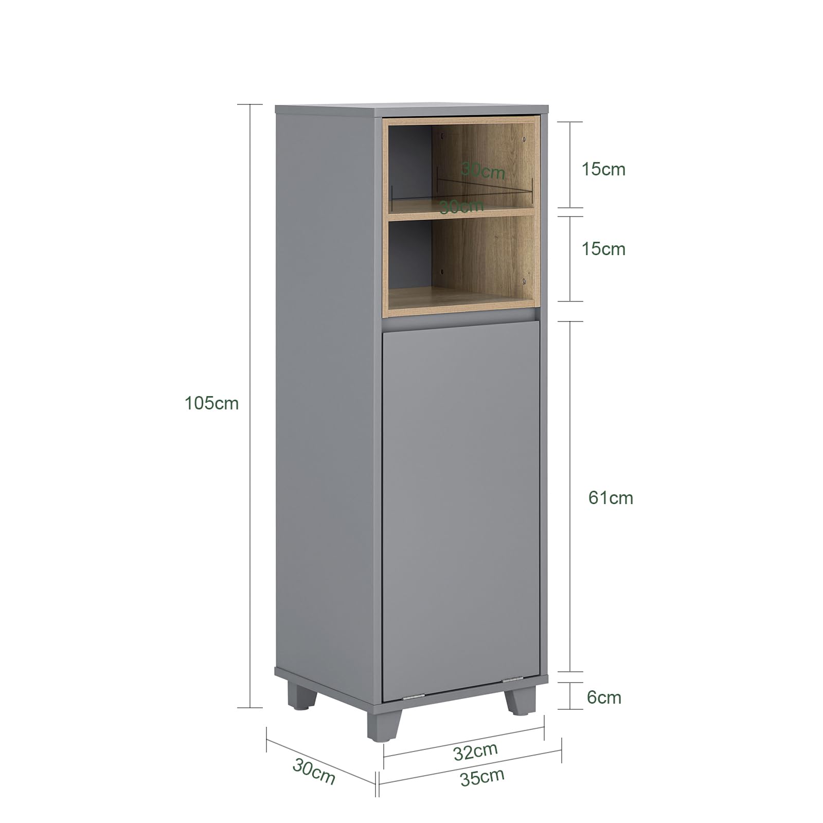 BZR146-DG Wäscheschrank mit Korb, platzsparend, modernes Design, B 35 x T 30 x H 105 cm, BZR146-DG für Zuhause und Waschküche, Grau