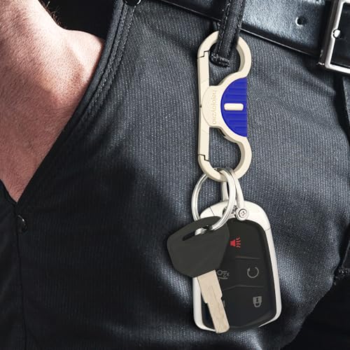 Image of Heavy Duty Keychain with Quick Release Double Carabiner Clip, Key Rings, D Ring, Car Key Holder for Belt Loop