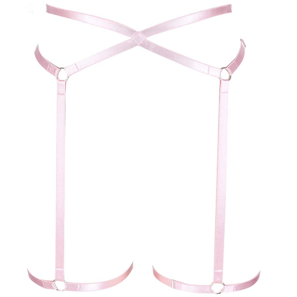 MAMOHSSWomens Harness Gothic Leg Strappy Body Harness Garter Belts Elastic Adjustable Plus Size, Pink, Adjustable