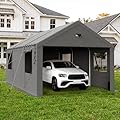 Benass 12x20 Carport, Heavy Duty Carport Canopy with Removable Sidewalls, Drive Through Portable Garage, Grey