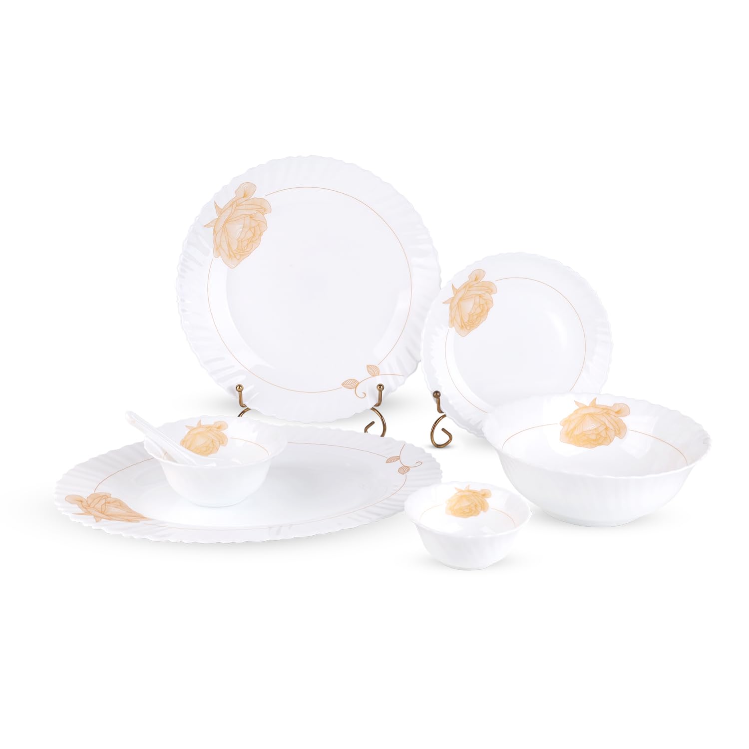 Royalford 33 Piece Classic Opalware Dinner Set RF12470 Includes Oval Plate, Dinner and Dessert Plates, Serving, Salad Bowls and Soup Spoons Dishwasher-Safe and Microwave Safe