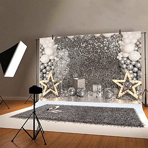 Fondo fotográfico disco plateado 7x5ft para fiestas miniatura 5