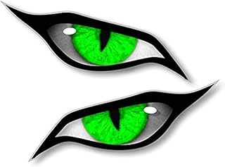 Pair of evil eyes with green iris vinyl drone motorcycle helmet car sticker Decal 70x30mm each