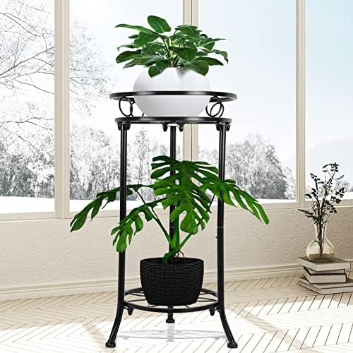 Plant Stands Indoor, 20.3'' Tall Metal Potted Plant Display Holder 2 Tier Patio Flower Pot Stands Anti-Rust Heavy Duty Multiple Stand Holder Shelf Rack for Outdoor Garden Balcony(Black)