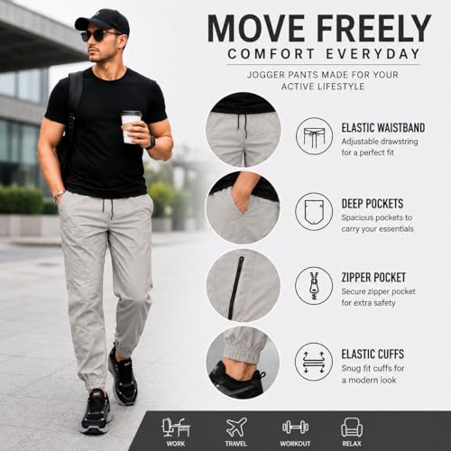 Image of Men's Cotton Jogger Pants | Regular Fit Casual Track Pants with Elastic Waist & Cuff | Comfortable Trousers for Gym, Travel & Outdoor Use