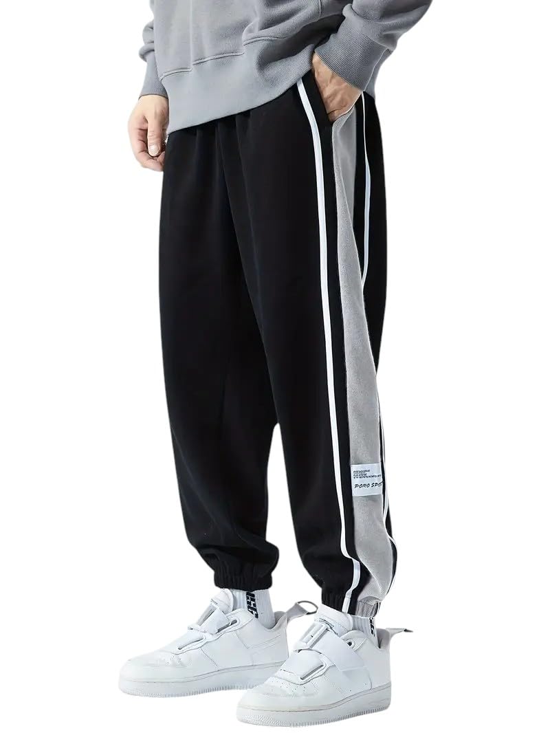 q - rious Men's Black Colorblock Jogger Sweatpant | Contrast Side Stripe Sportswear | Casual & Gym Wear-picture-13