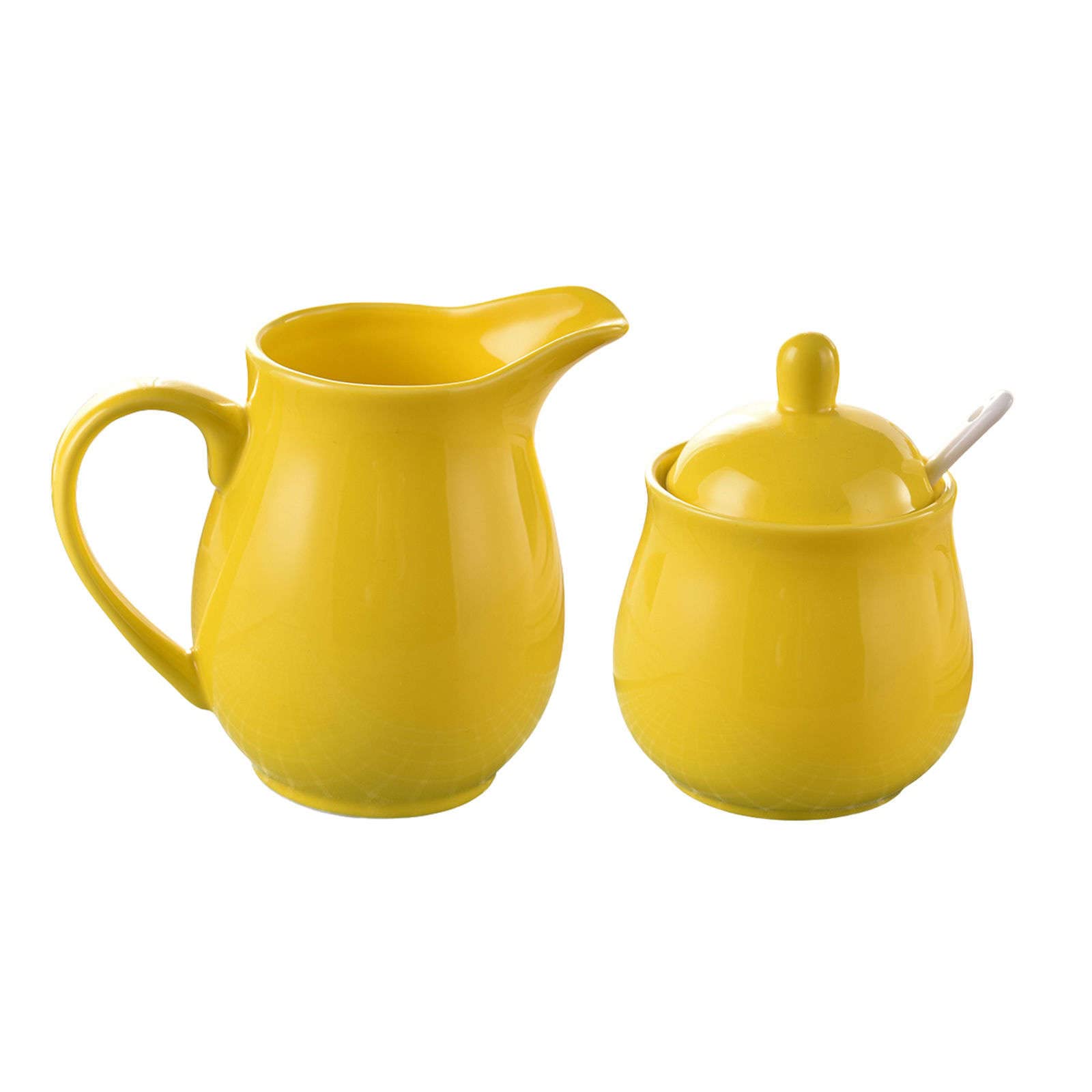Pojemnik na cukier do kawy podwieczorek śniadaniowy, ceramiczna cukiernica, z pokrywką i dzbankiem mleko, mlecznik zestawy cukru, dzbanek, dekoracja f(Yellow,Milk Jug)