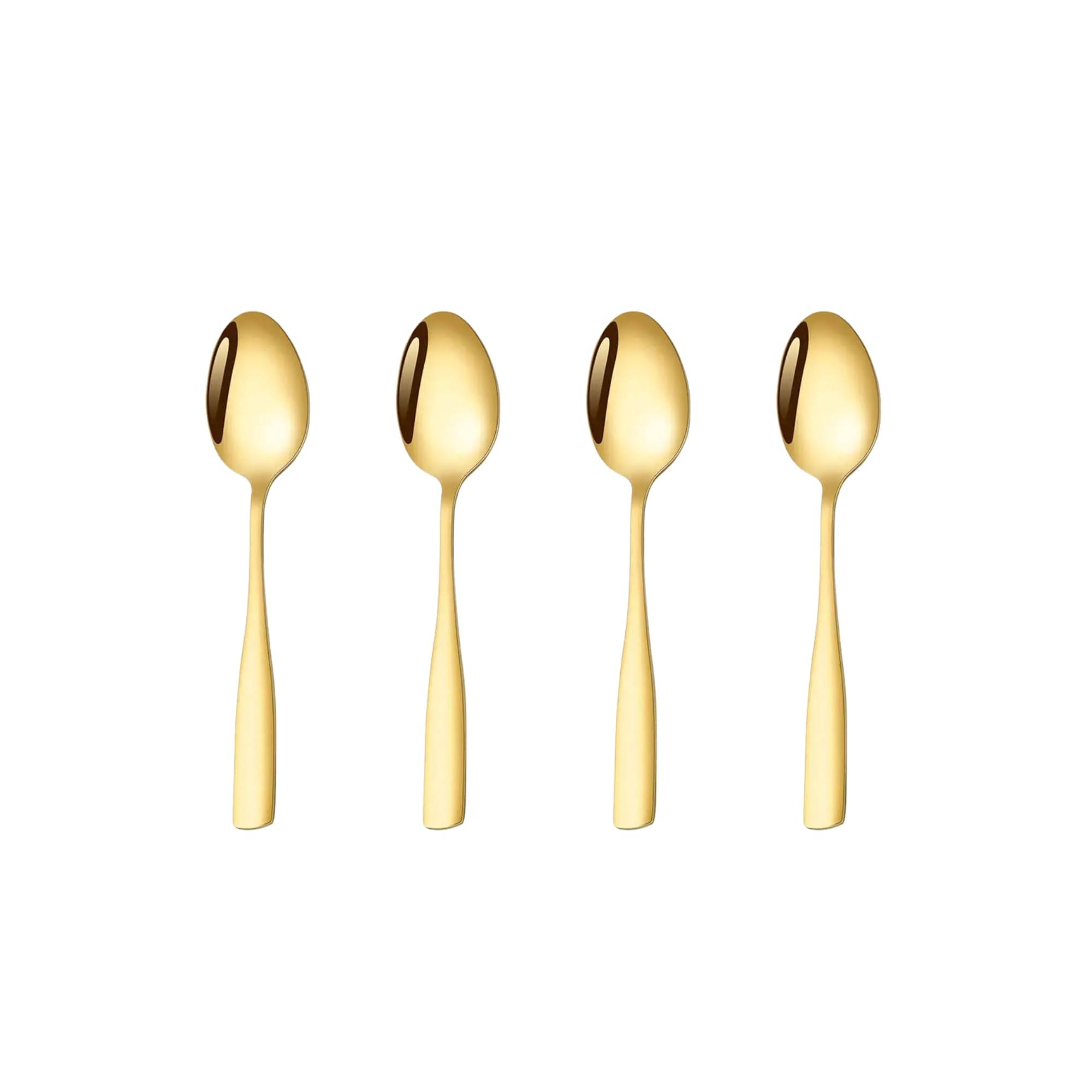KitchAntique 6.4" Aurum Gold Dessert Spoons Set of 4 – Food-Grade 18/8 Stainless Steel Teaspoons, Durable Mirror Polishe