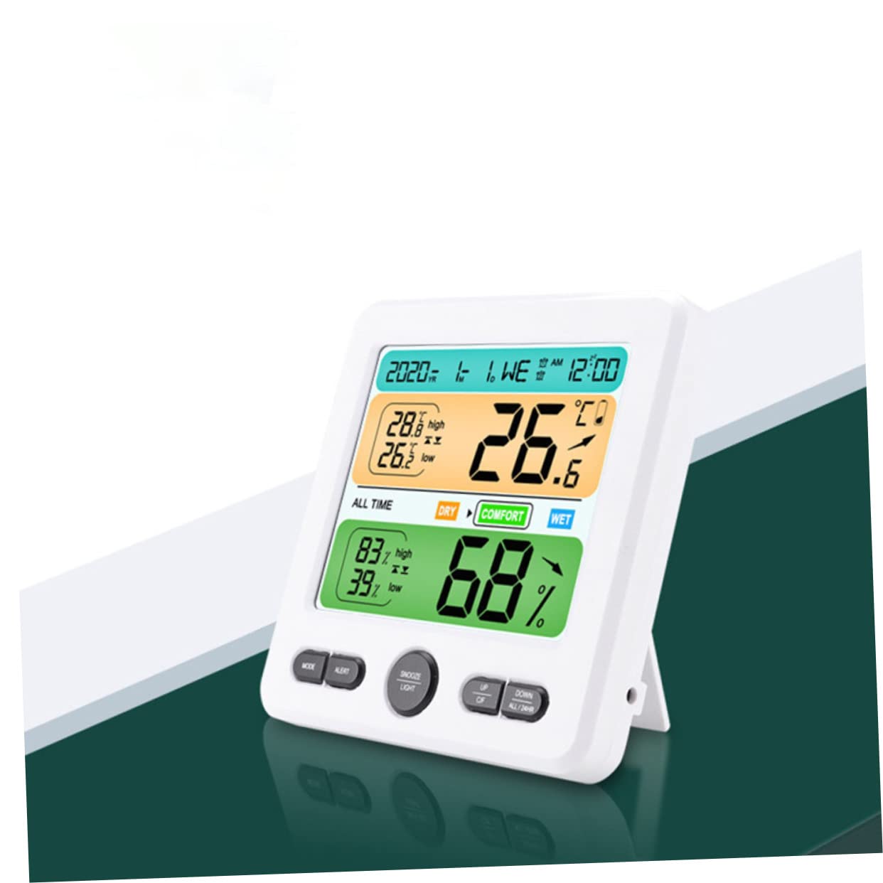 Temperaturüberwachung für Zuhause Hygrometer mit Uhranzeige, Weiß